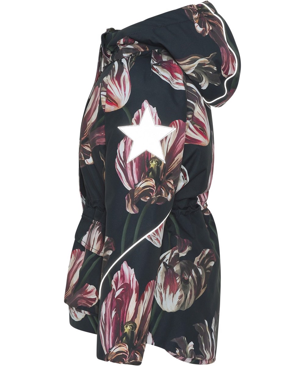 Cathy - Tulips - Recycelte Winterjacke in Schwarz mit Tulpen