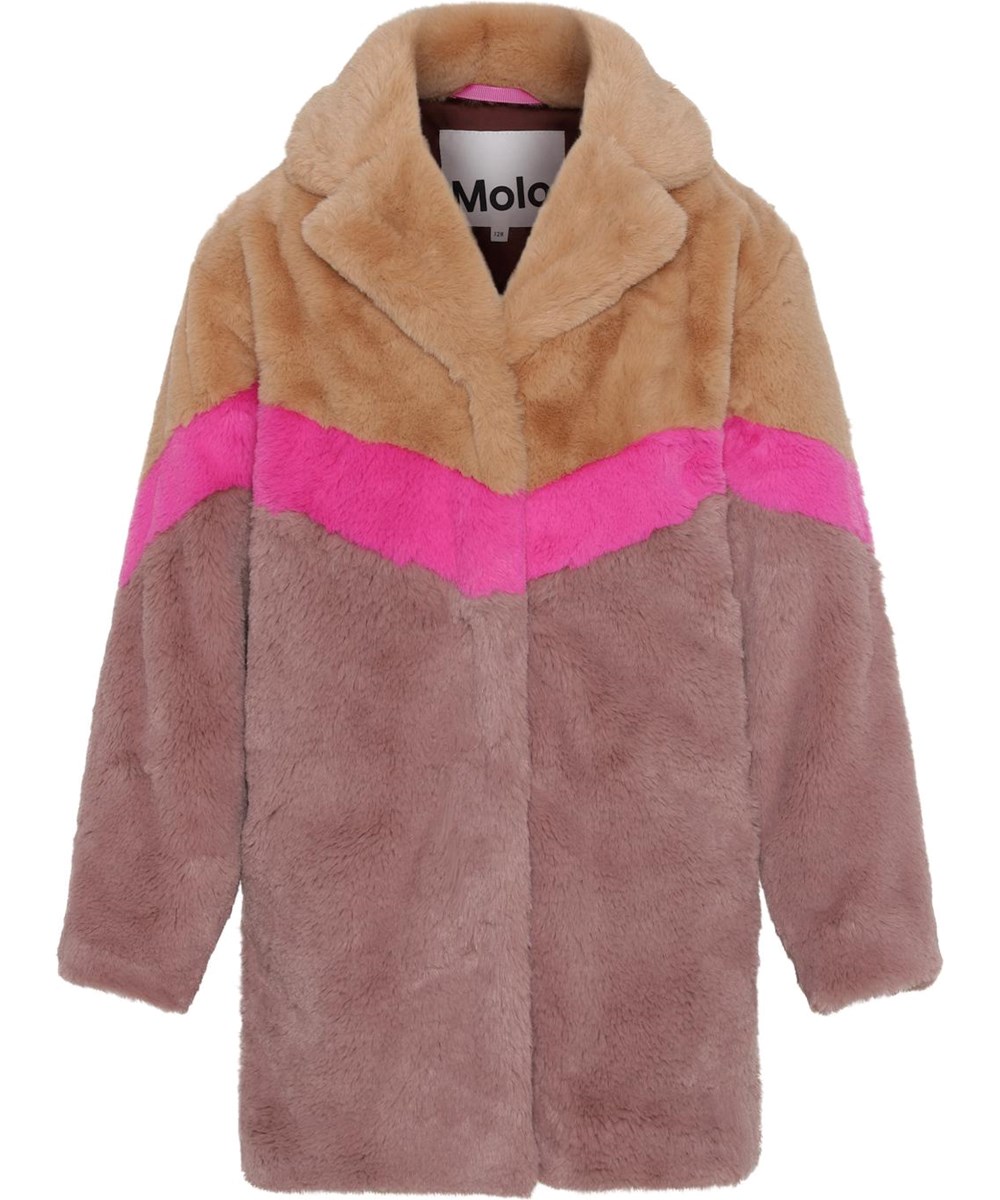 Haili - Block Deer - Kunstpelzjacke in Rosa, Braun und Pink