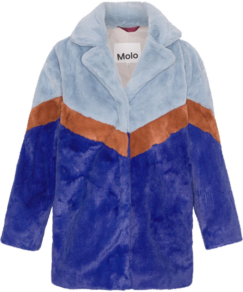 Haili - Twillight Block - Blau und brauner Kunstfellmantel