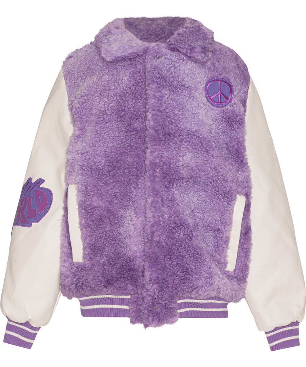 Haily - Violet Sky - Gefütterte Baseballjacke in Lila mit weißen Ärmeln