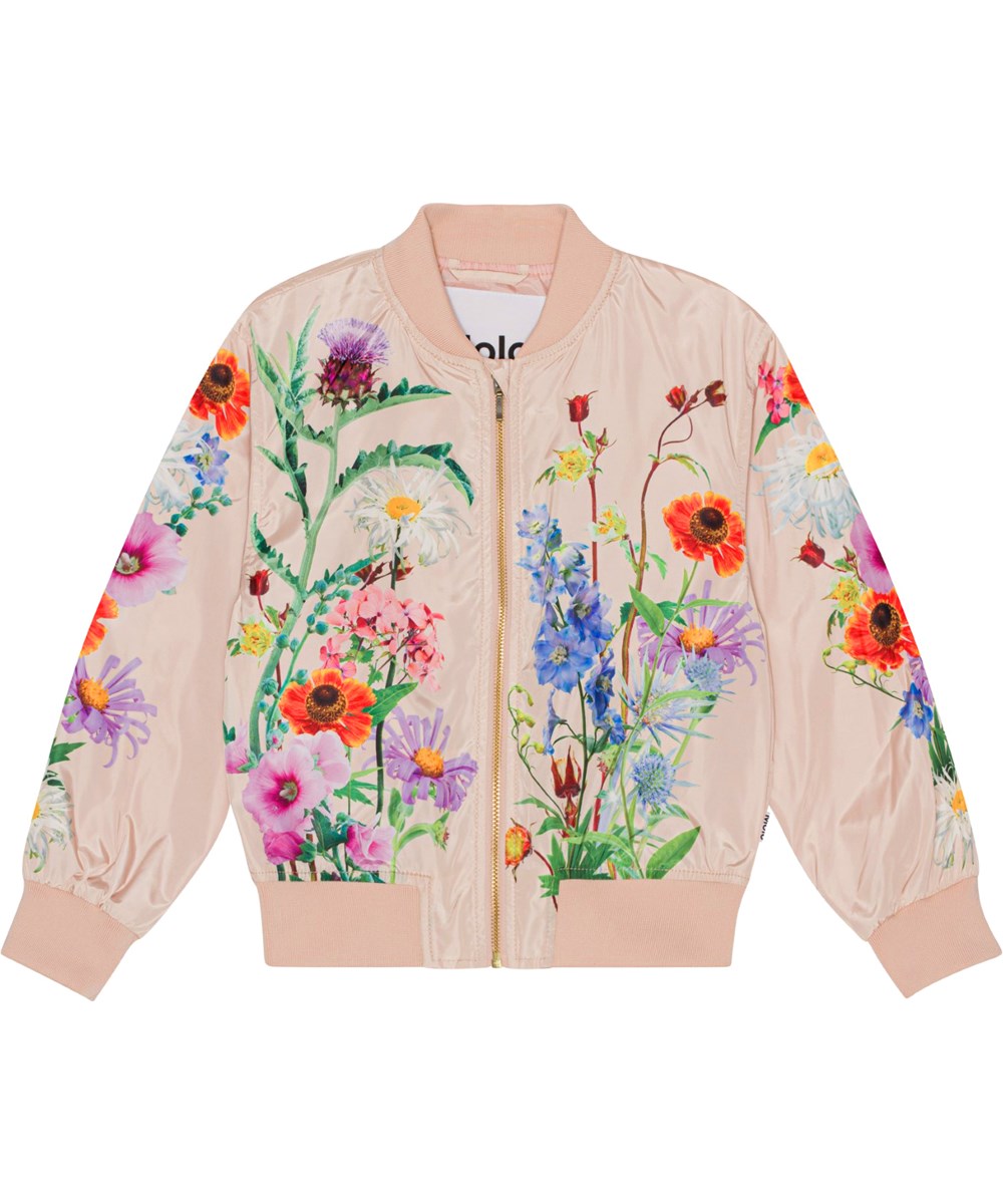 Haliva - Growing Wild - Rosa Bomberjacke für Kinder aus recyceltem Polyester mit Blumendruck.