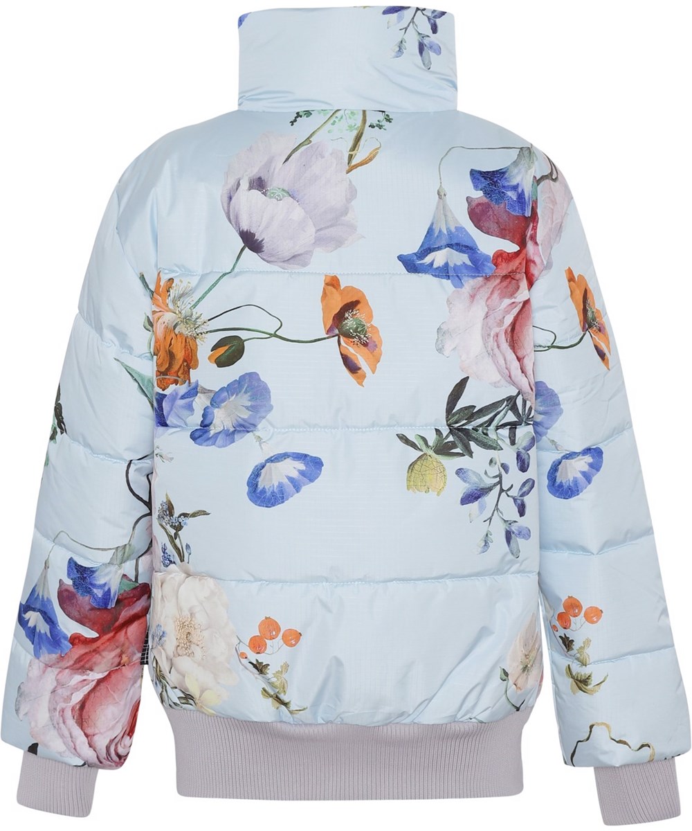 Halle - Botanic - Recycelte hellblaue Bomberjacke mit Blumendruck