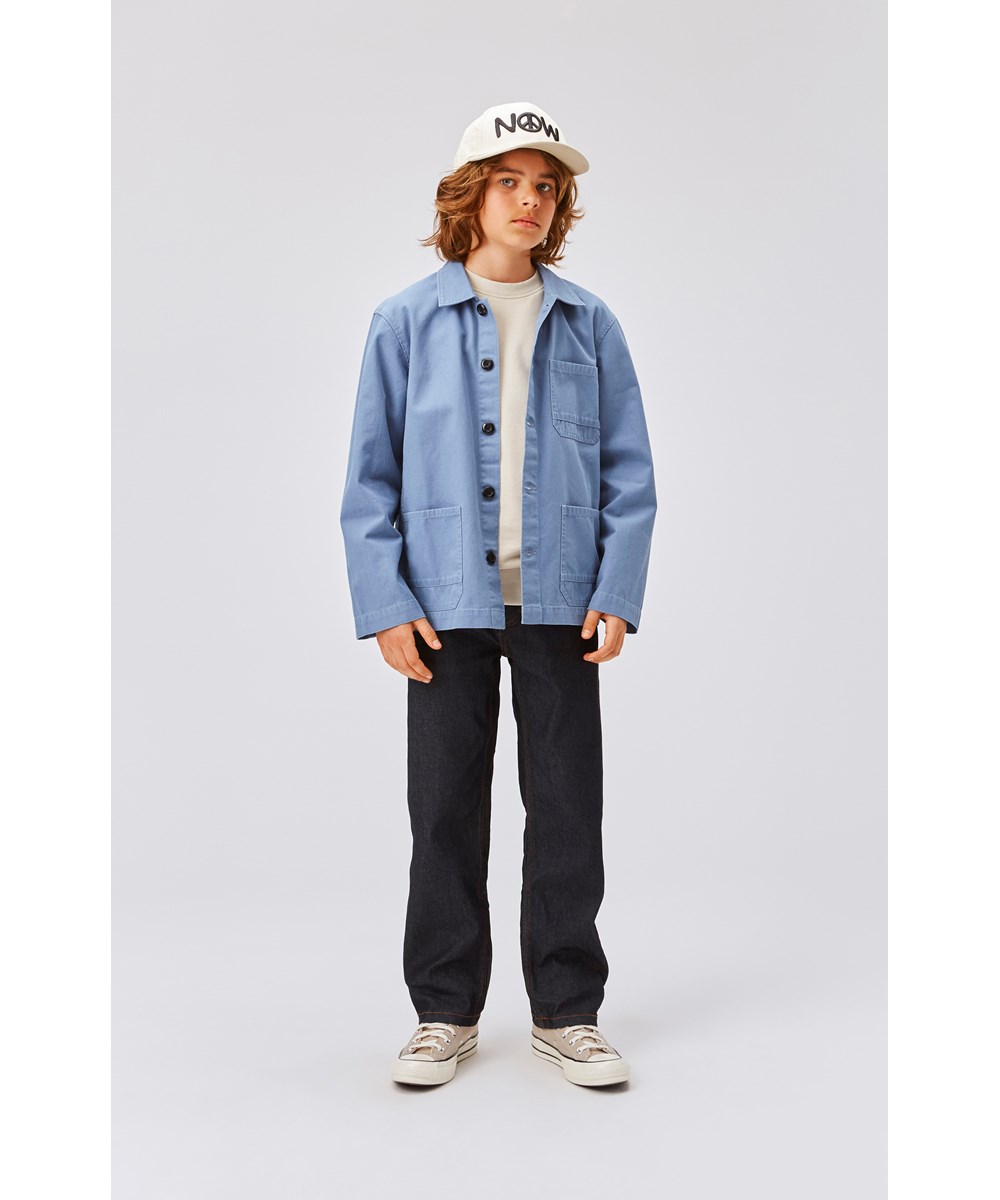 Halley - Atlas Blue - Blaue Baumwolljacke mit Kragen und Außentaschen