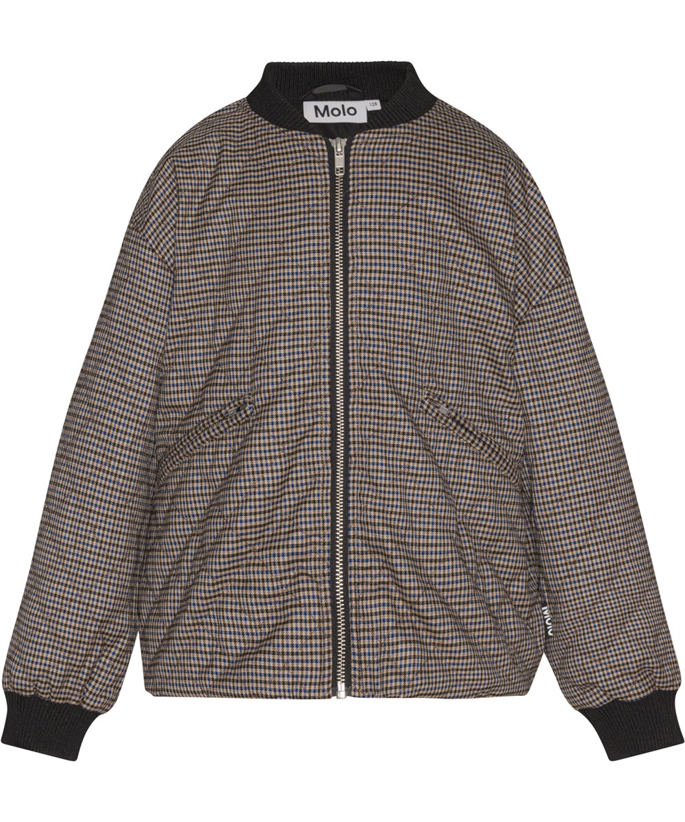 Hanne - Sand Blue Check - Gesteppte, gepolsterte Bomberjacke mit Karomuster in Braun und Blau