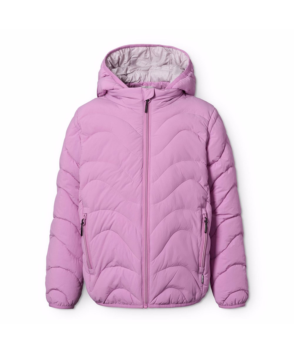 Hao - Purple Ray - Rosa wasserabweisende Daunenjacke für Kinder aus recyceltem Nylon.