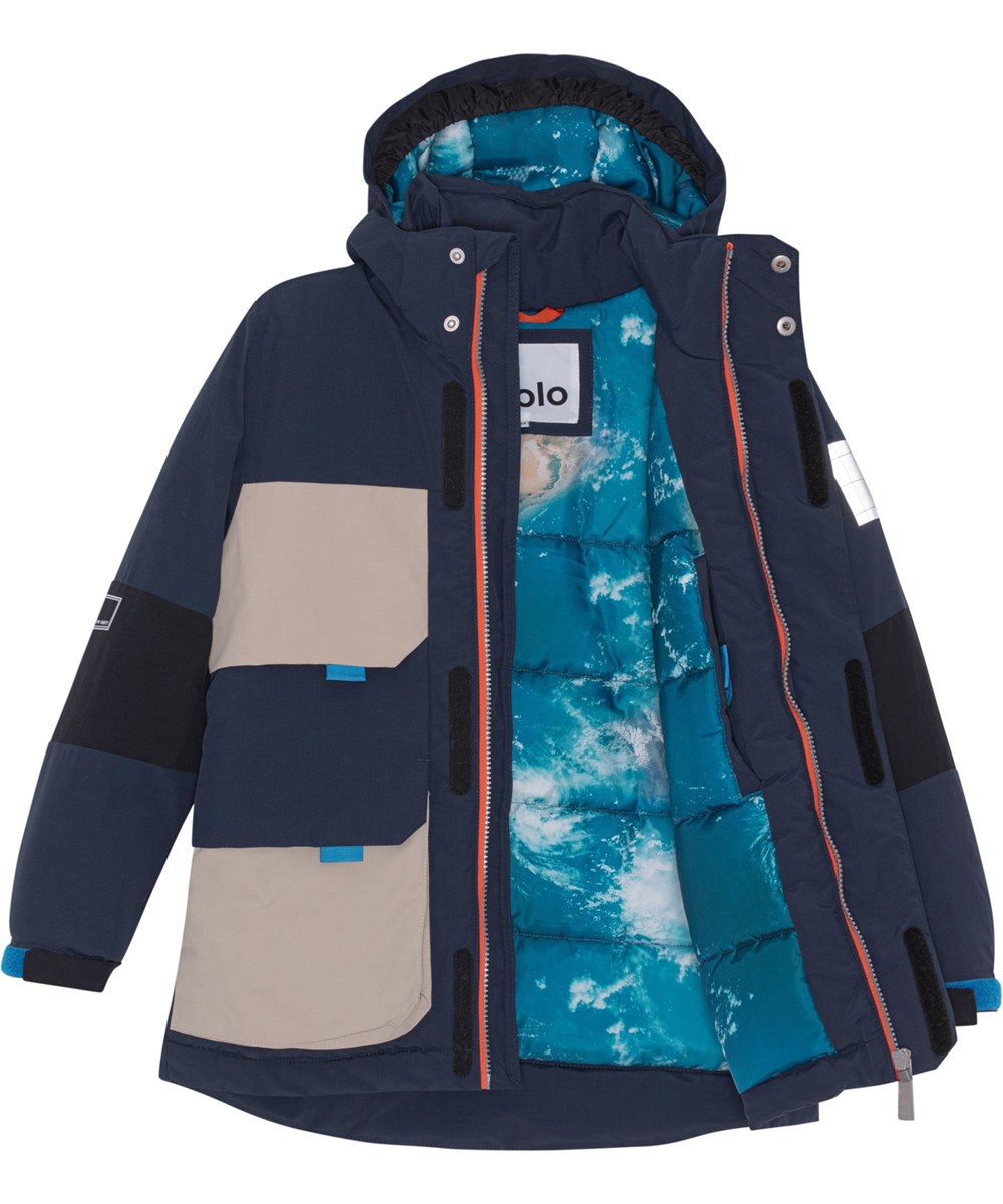 Harding - Galaxy Blue - Recycelte Jacke mit leichten Taschen und Aufdruck