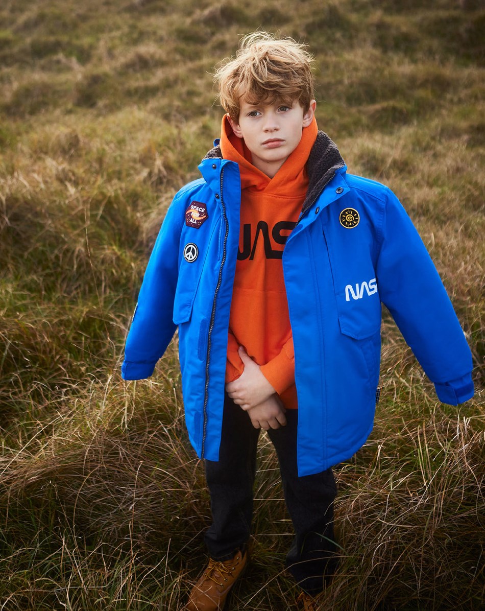 Harding - Space Blue - Blaue Winterjacke mit Nasa-Patches und großen Taschen
