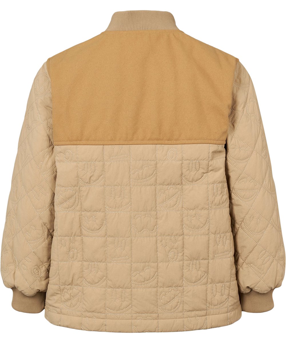 Harold - Desert - Sandfarbene, wind- und wasserabweisende gesteppte Baumwolljacke für Kinder mit weichem Rippstrick am Hals und an den Ärmeln.