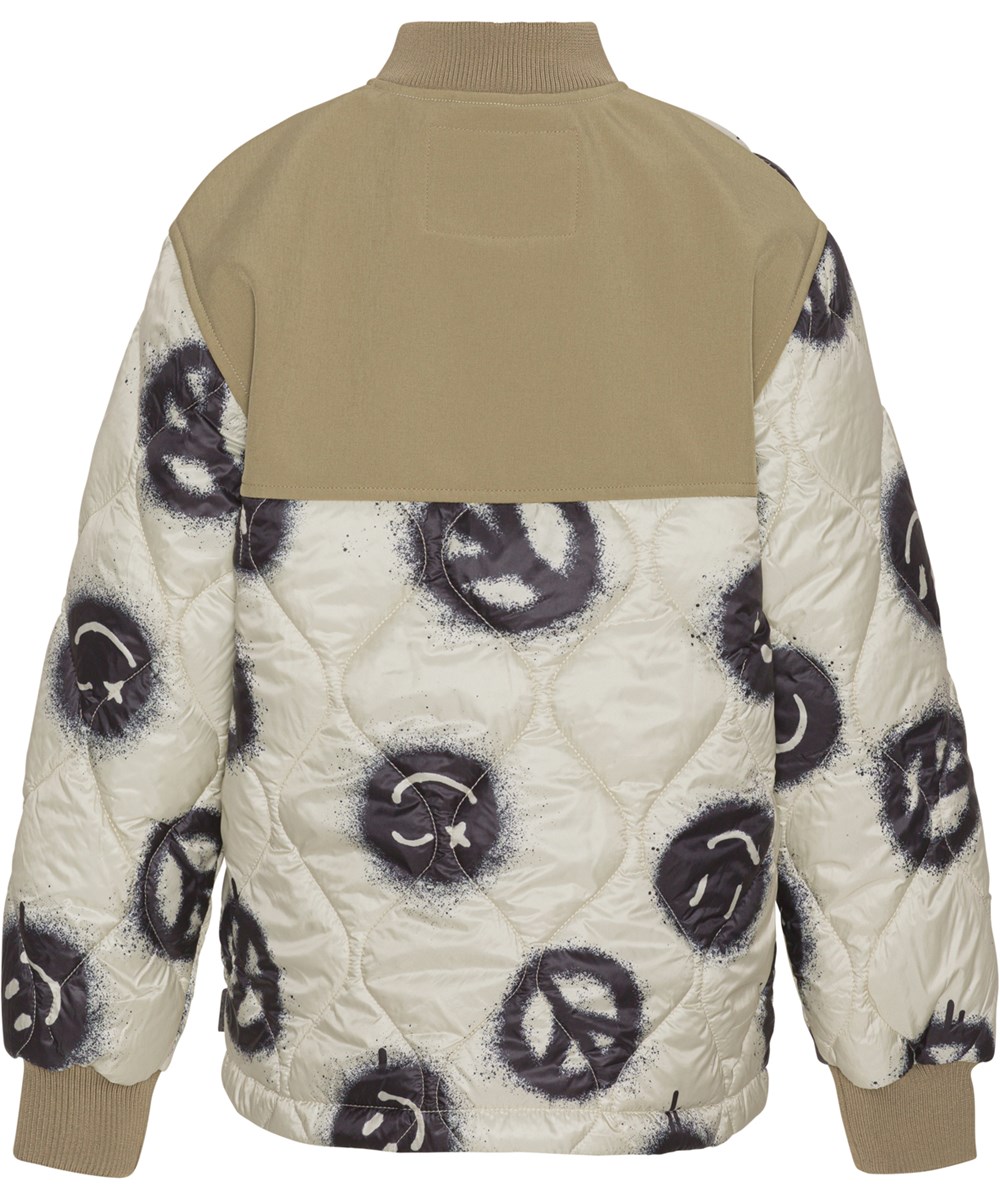Harold - Happy Rock - gesteppte beige Jacke mit Peace-Zeichen-Print