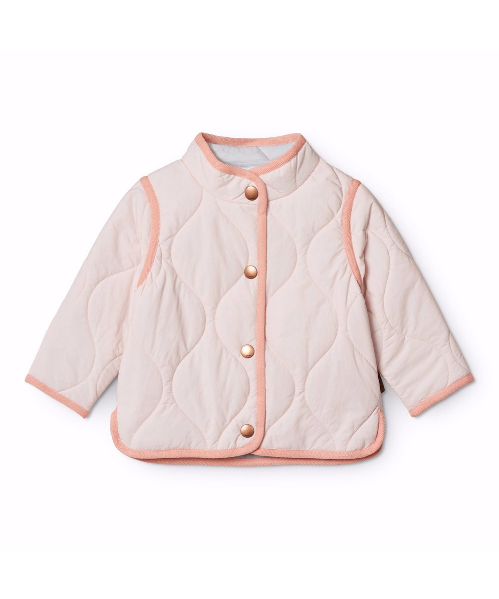 Harrie - Charlotte Pink - Rosa wasserabweisende Thermojacke für Kinder aus recyceltem Nylon mit Steppmuster.