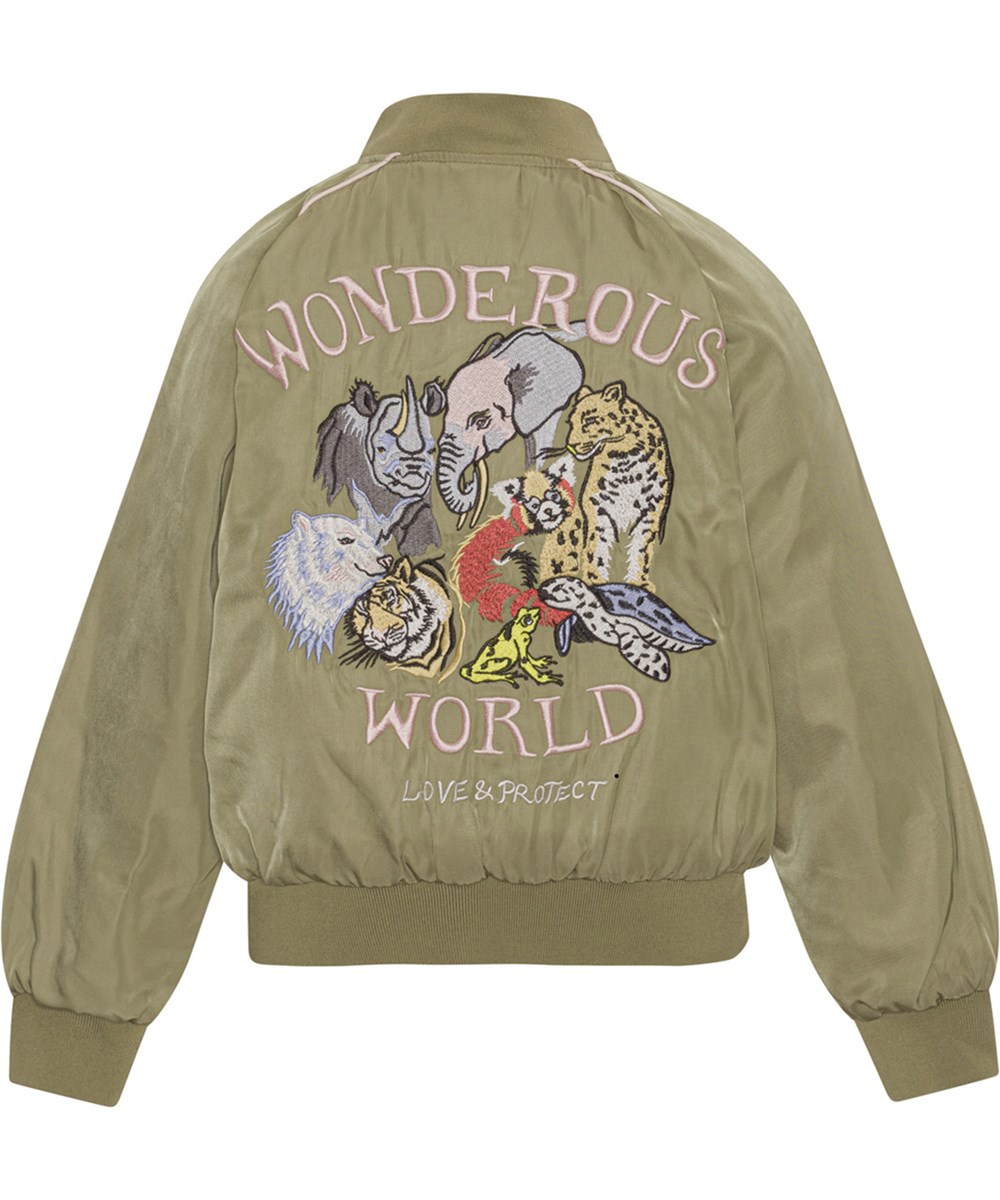 Hatty - Pond - grüne Bomberjacke mit Stickerei verschiedener Tiere