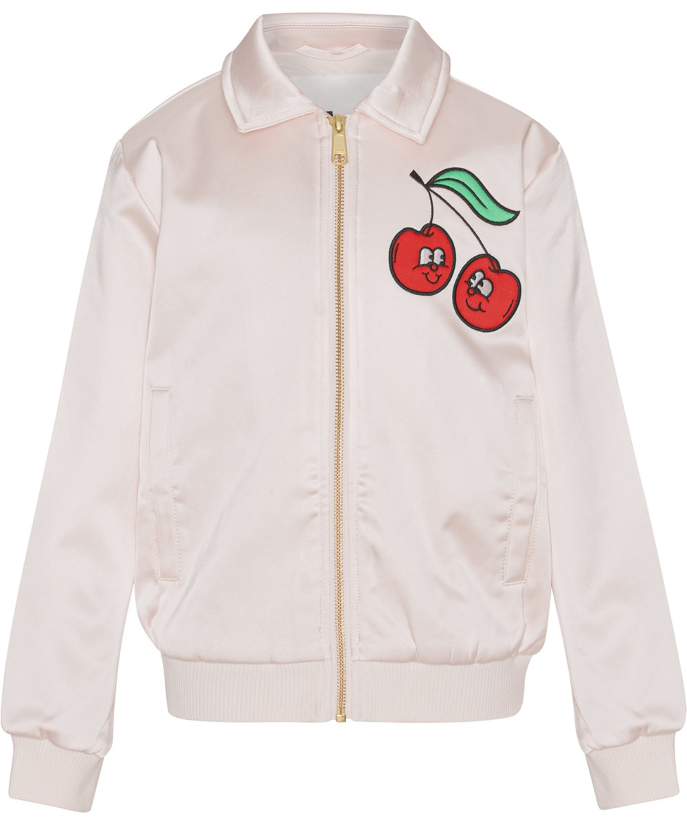 Hazel - Cherry Love - Rosafarbene Bomberjacke mit Kirschstickerei