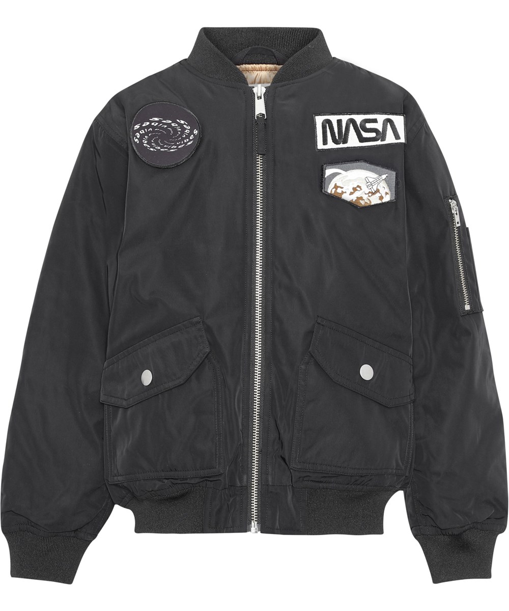 Heath - Black - Schwarze Bomberjacke mit NASA und Weltraum