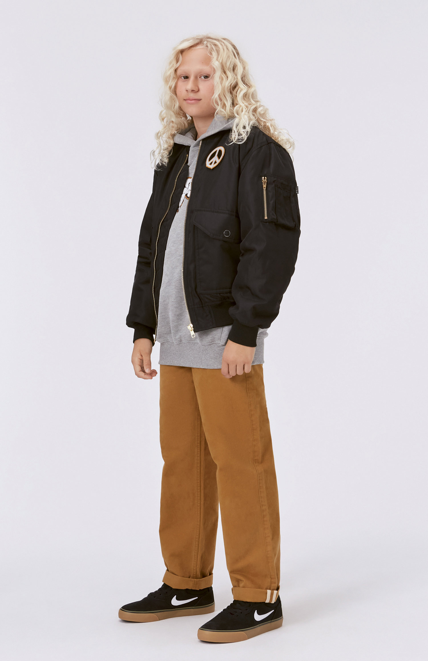Heath - Black - Schwarze Bomberjacke mit großem gesticktem Peace 