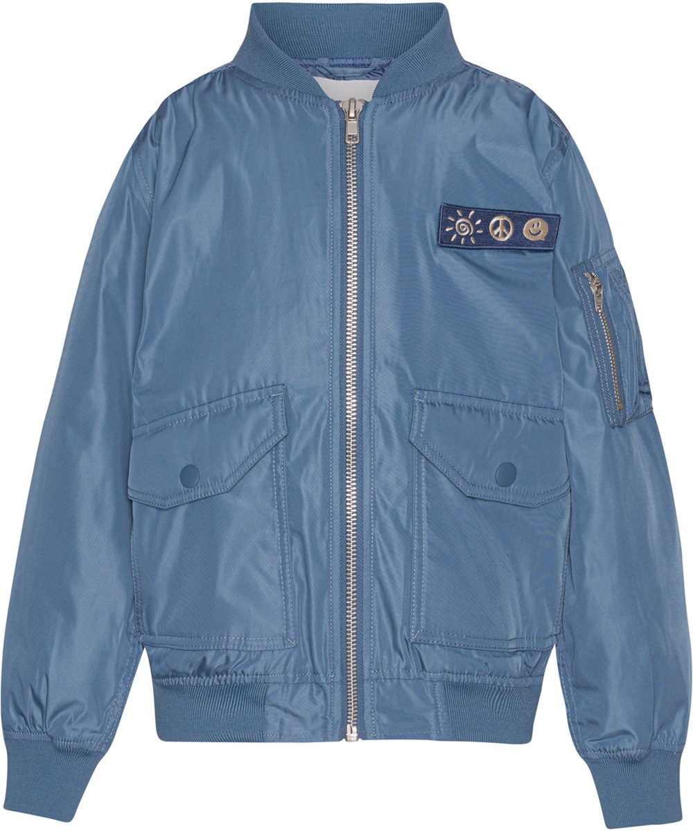 Heath - Moonlight Blue - Blaue Bomberjacke mit Sonne, Peace und Smiley