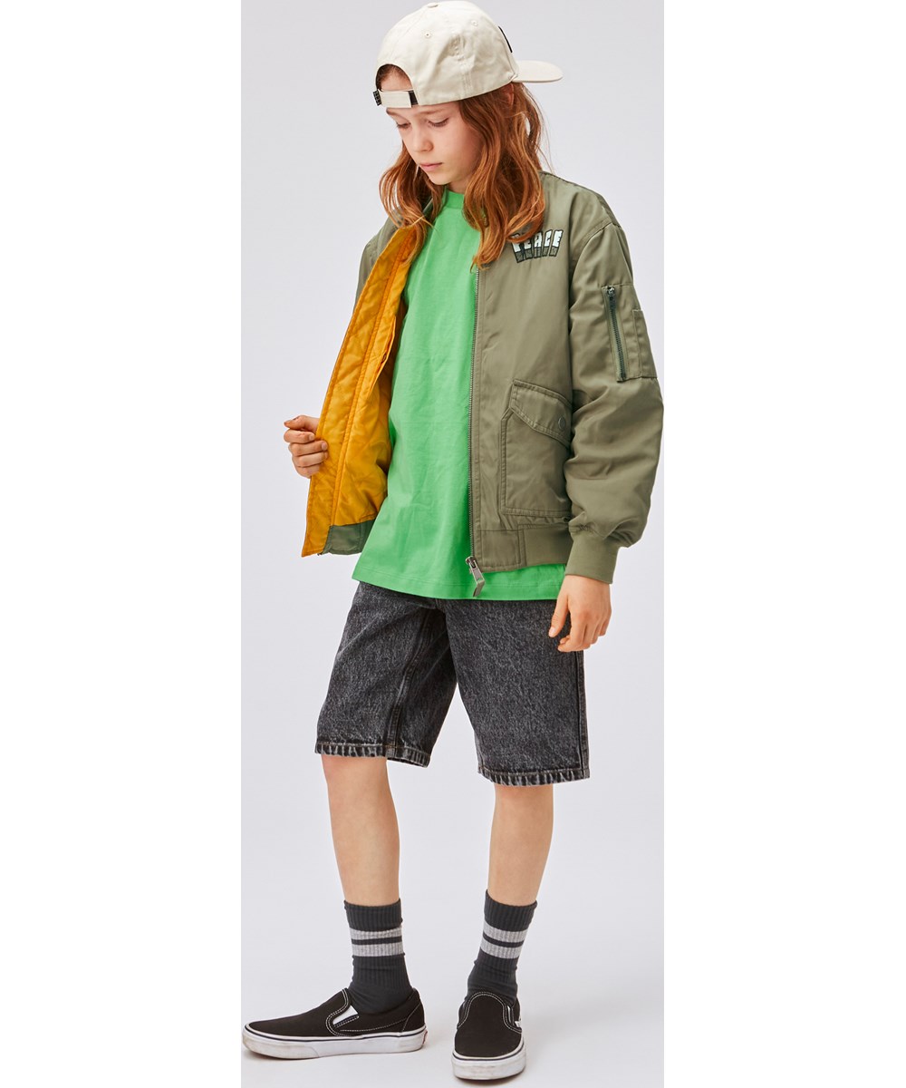 Heath - Pond - Grüne Bomberjacke mit Stickerei eines Dinosauriers