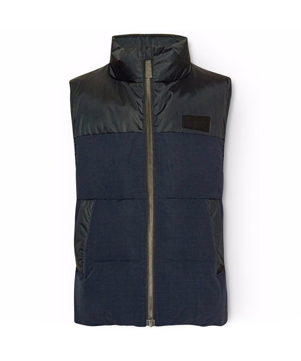 Heike - Dark Night - Warme Weste für Kinder aus recyceltem Polyester in dunkelblauen Schattierungen.