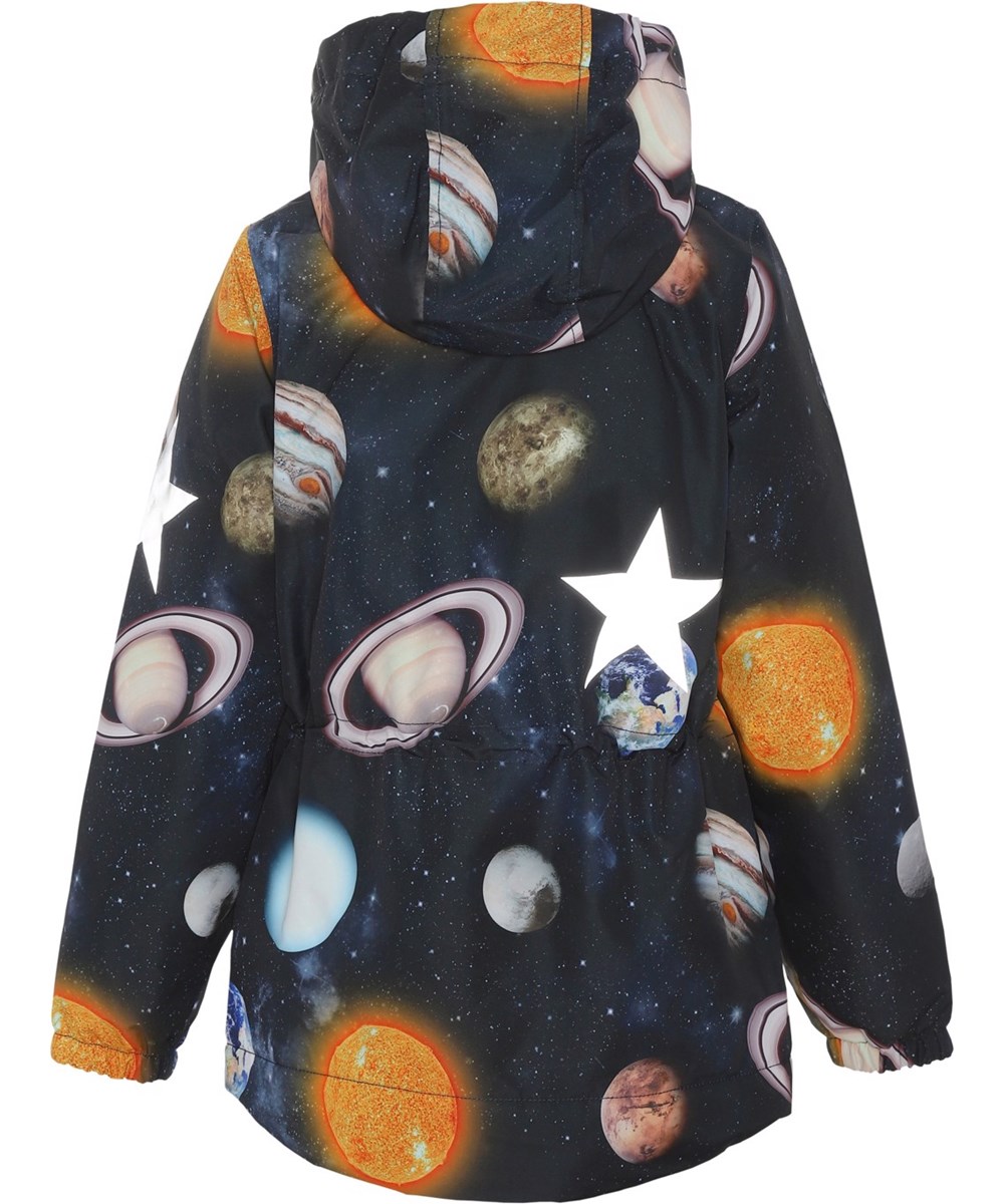 Heiko - Solar System - Recycelte dunkelblaue Unisex-Jacke wasserdichte Planeten