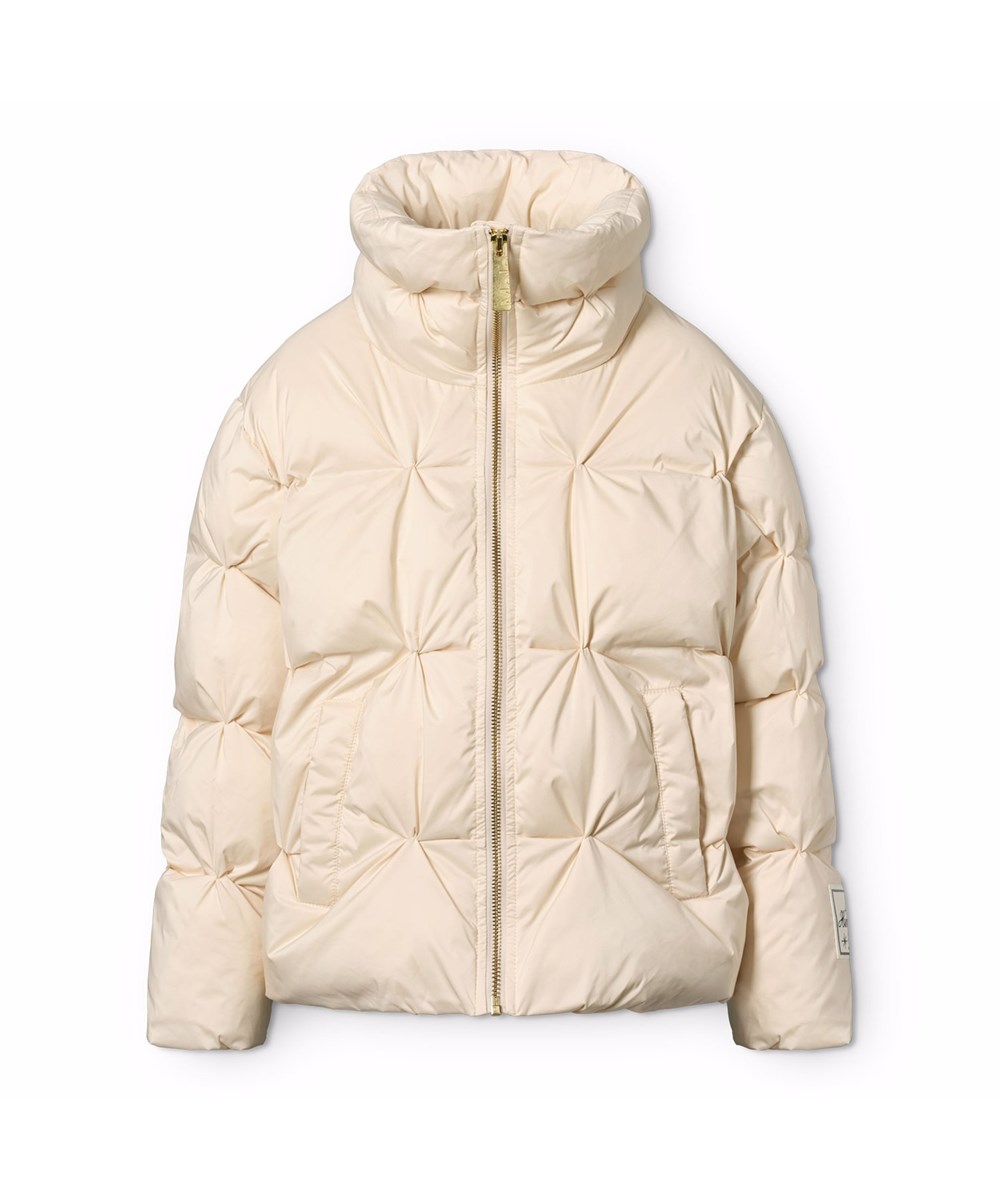 Helsa - Vanilla - Wasserabweisende cremefarbene Jacke für Kinder aus recyceltem Polyester mit Steppmuster und Fronttaschen.