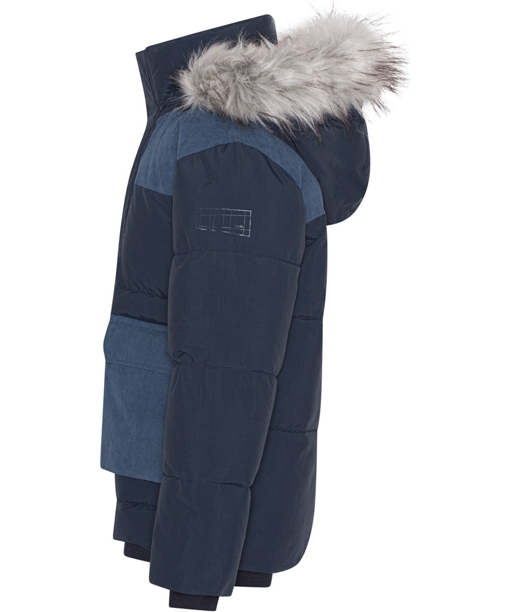 Herbert - Night Navy - Recycelte Winterjacke in Dunkelblau mit Pelzbesatz