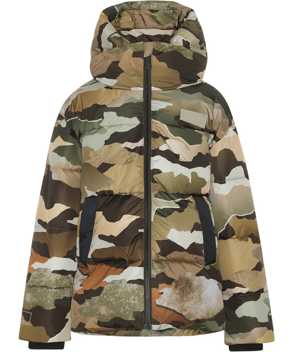 Hilo - Autumn Camo - Recycelte Daunenjacke mit Kapuze und Camouflage-Print