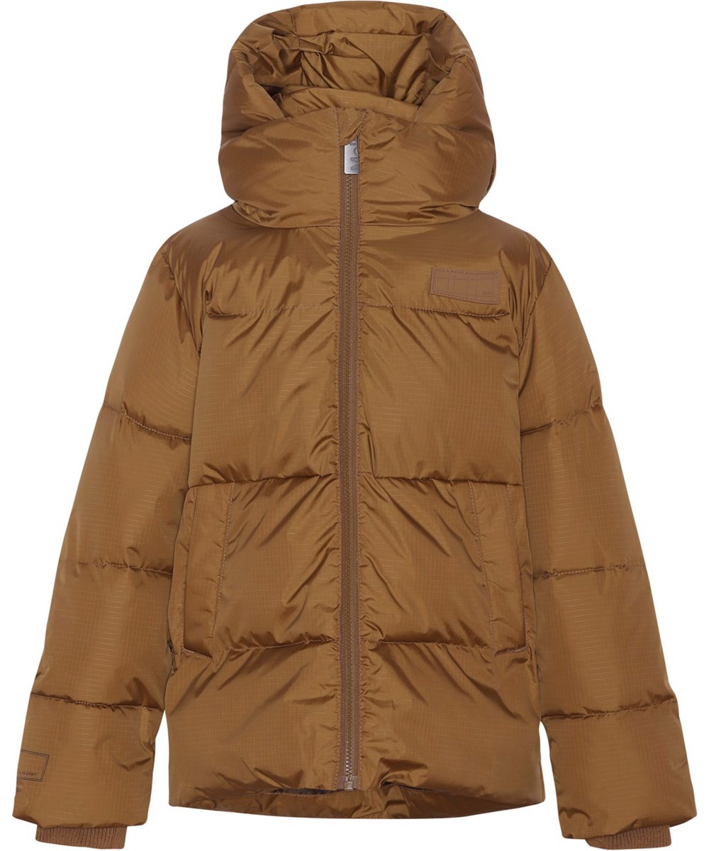 Hilo - Earthy - recycelte braune Daunenjacke mit Kapuze