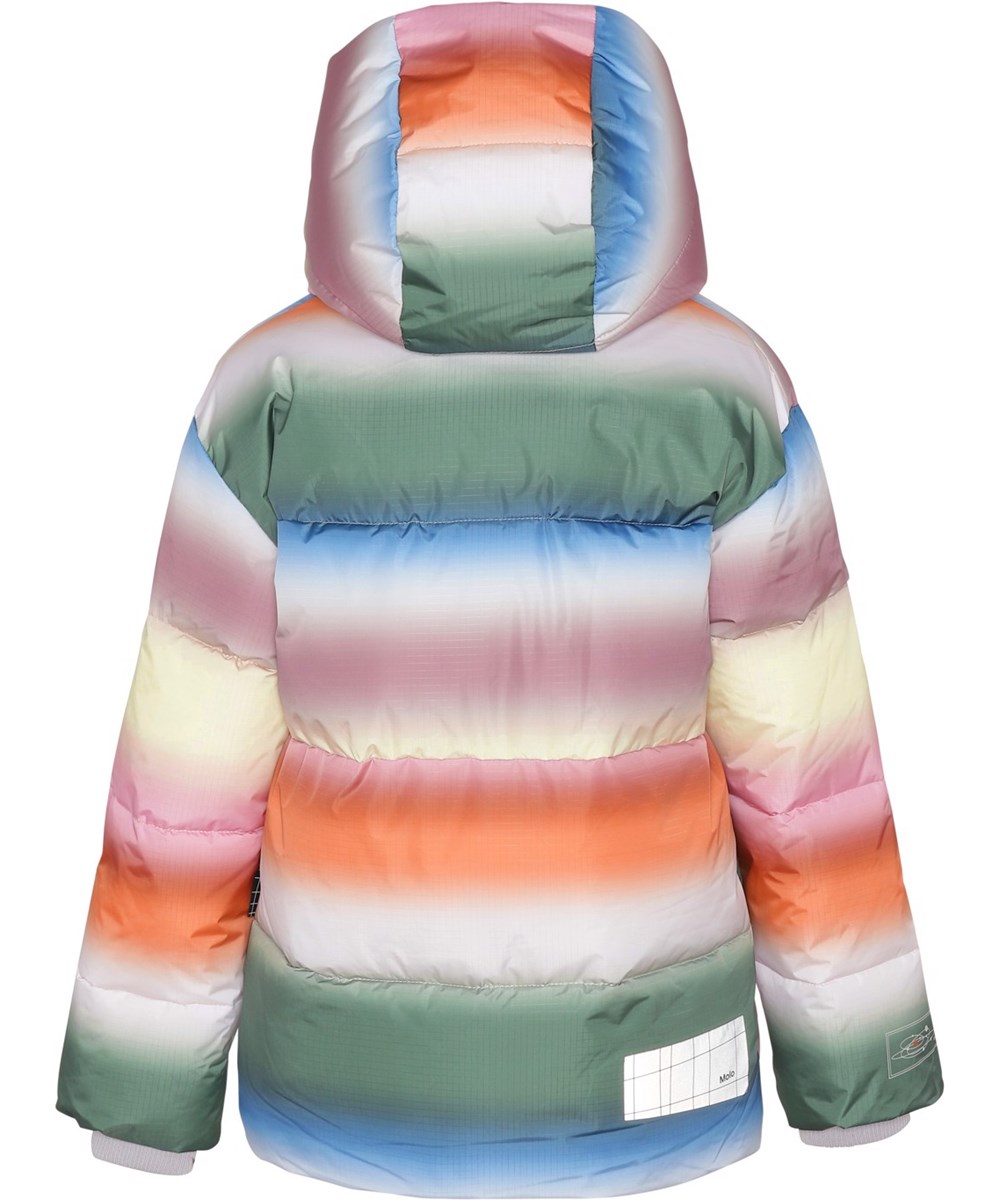 Hilo - Misty Rainbow - recycelte Daunenjacke mit pastellfarbenem Regenbogendruck