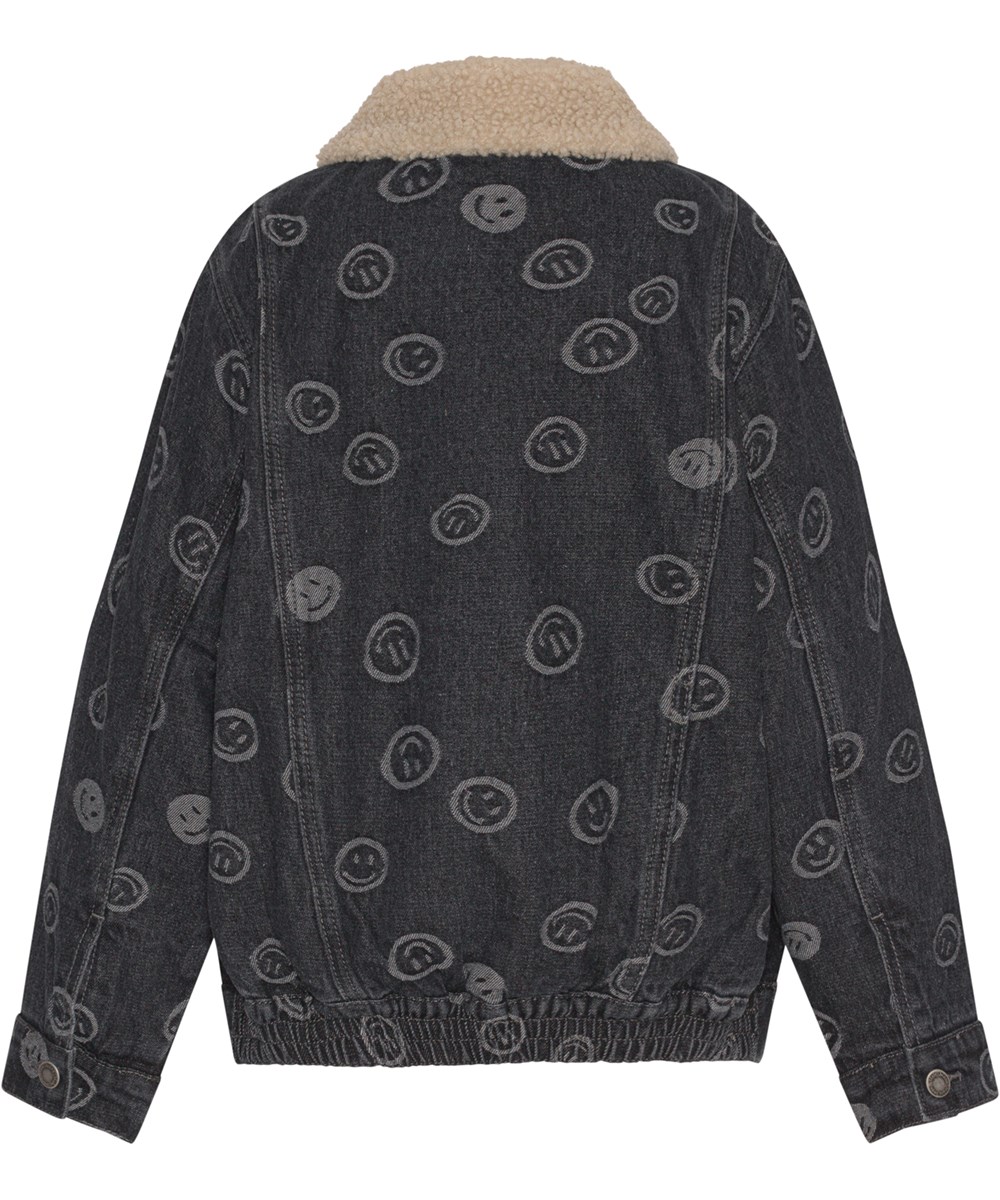 Hiro - Happiness Black - Schwarze Jeansjacke mit Smiley-Print