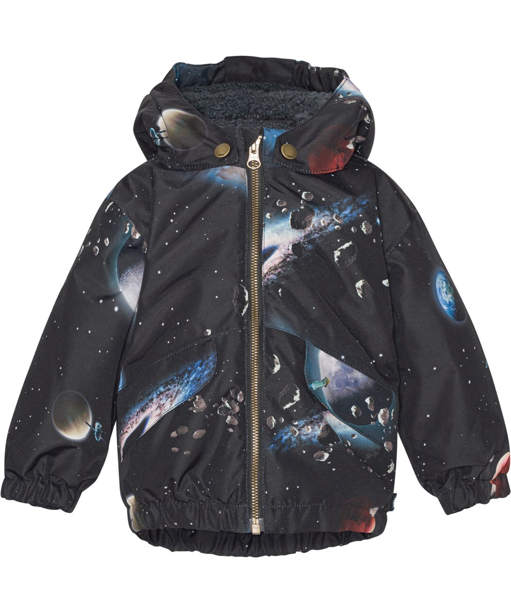 Honor - Into Space - Recycelte dunkelblaue Winterjacke mit Planetendruck