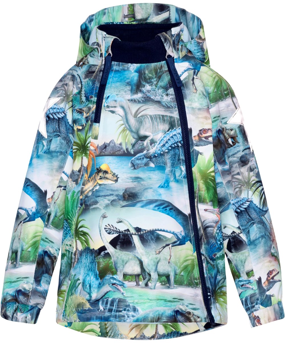Hopla - Dino Fantastic - Blau-grüne Sommerjacke für Kinder mit Dinosaurier-Print.