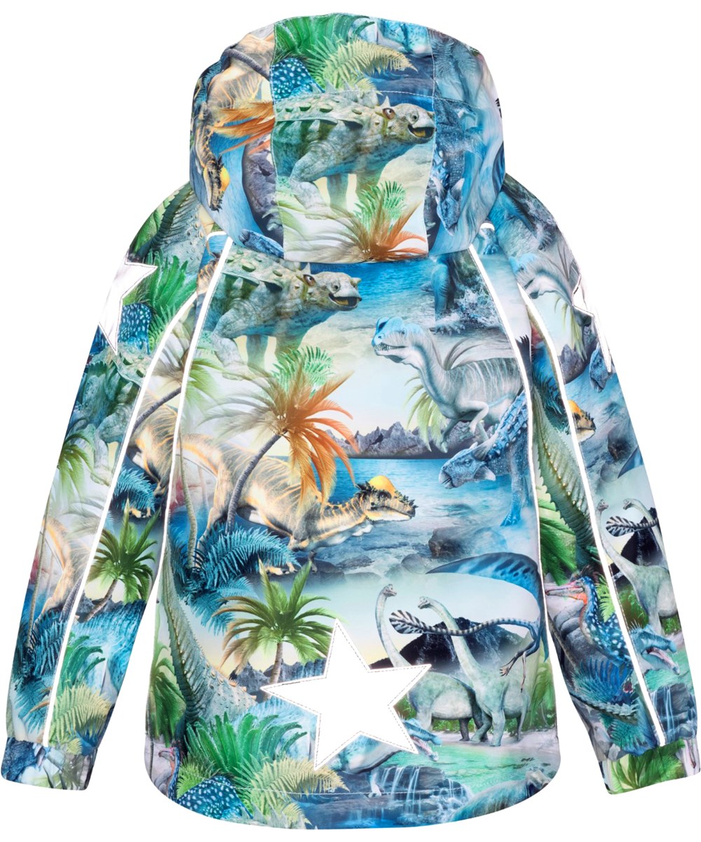 Hopla - Dino Fantastic - Blau-grüne Sommerjacke für Kinder mit Dinosaurier-Print.