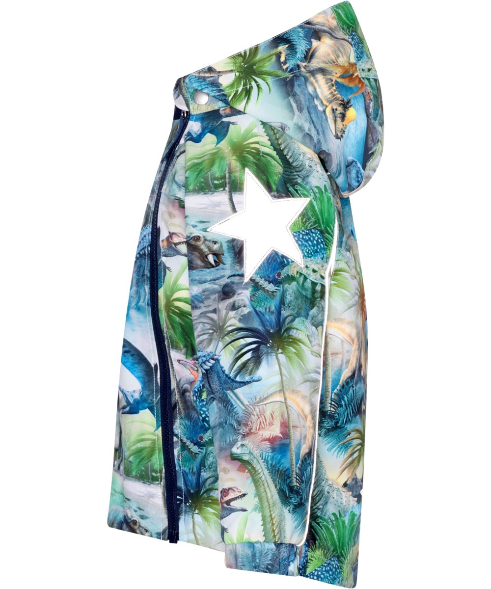 Hopla - Dino Fantastic - Blau-grüne Sommerjacke für Kinder mit Dinosaurier-Print.