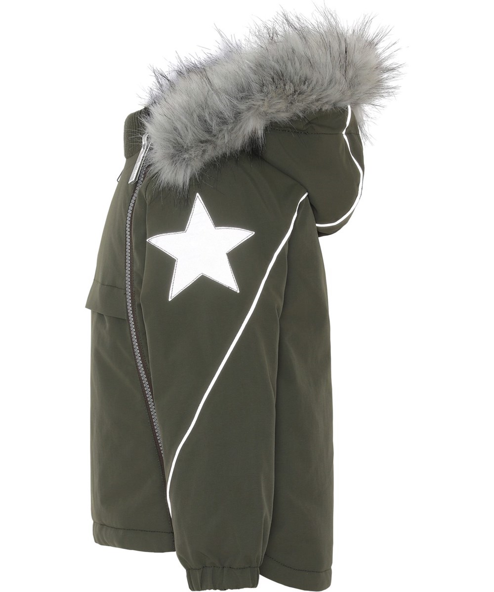 Hopla Fur - Forest - Recycelte grüne Winterjacke mit Pelzkragen