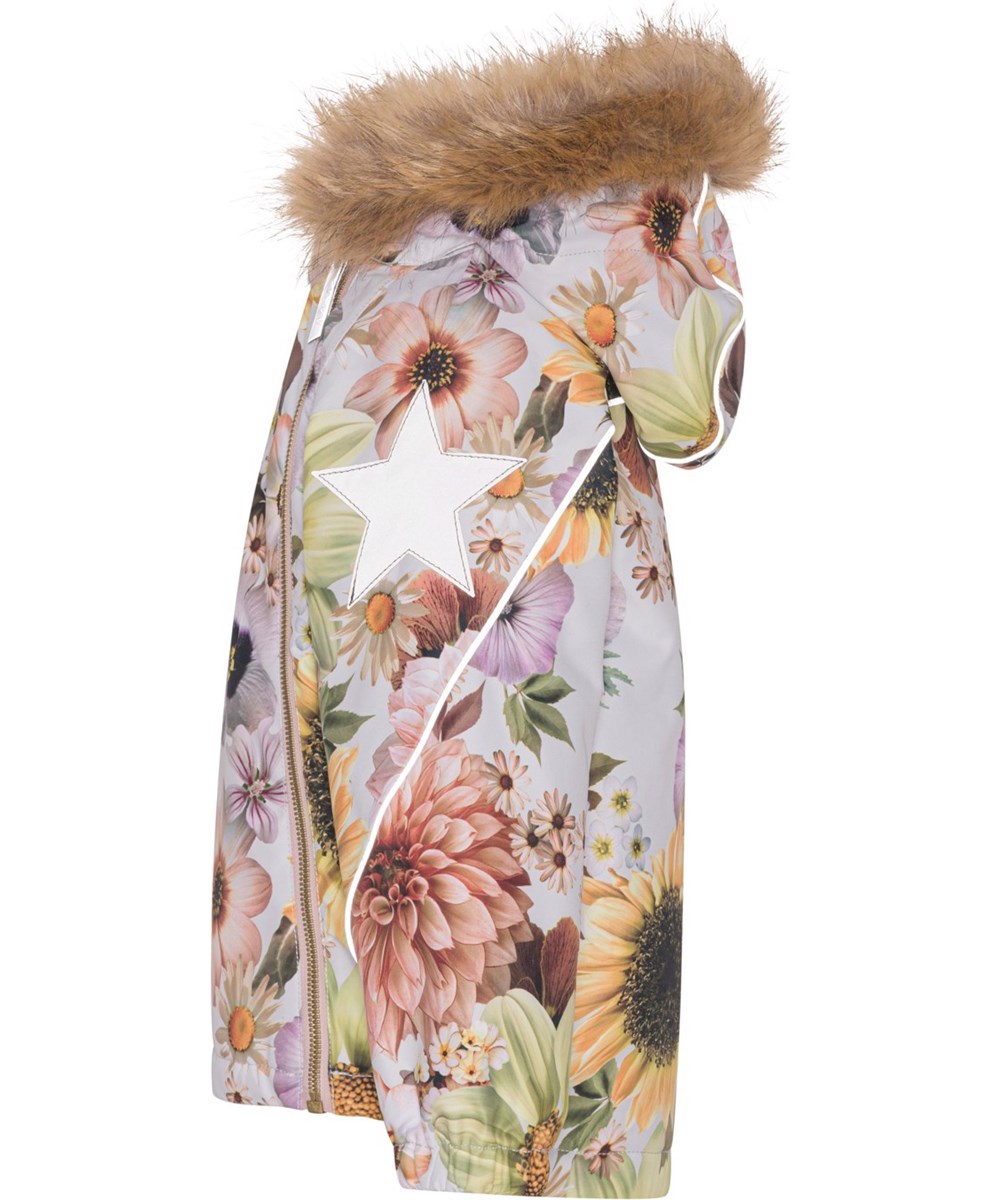 Hopla Fur - Retro Flowers - Recycelte Winterjacke mit Blumendruck