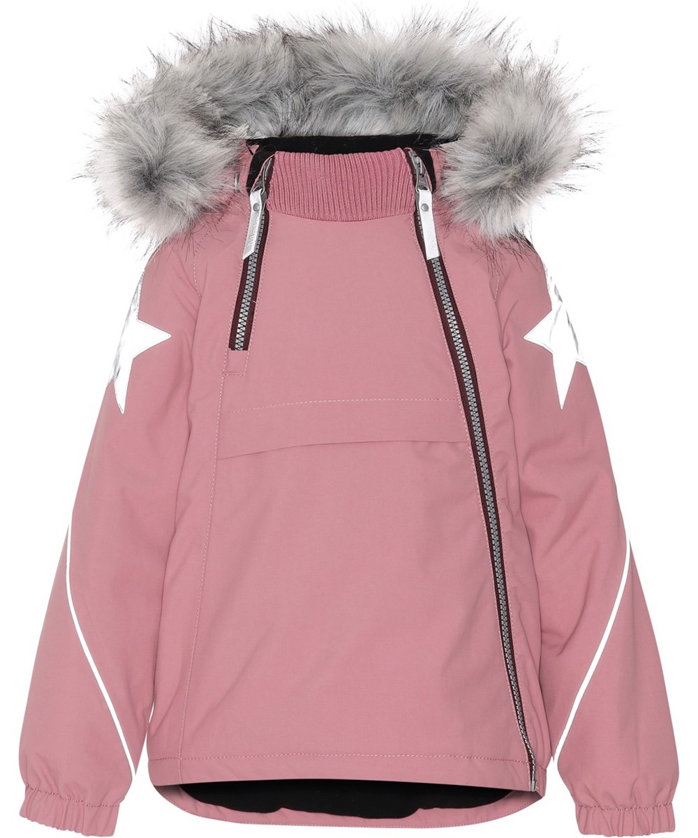 Hopla Fur - Velvet Rose - Recycelte rosa Winterjacke mit Pelzkragen