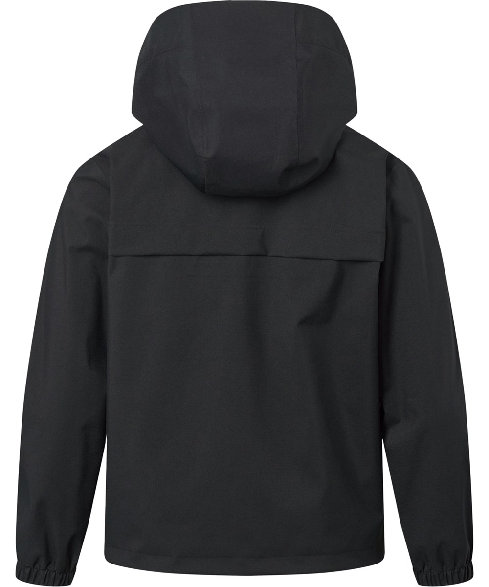 Horizon - Black - Schwarze wind- und wasserdichte Jacke für Kinder mit Kapuze und laminiertem Innenfutter aus recyceltem Polyester.
