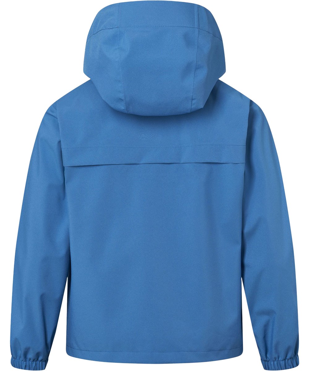 Horizon - Swell Blue - Blaue wind- und wasserdichte Kinderjacke mit Kapuze und laminiertem Innenfutter aus recyceltem Polyester.