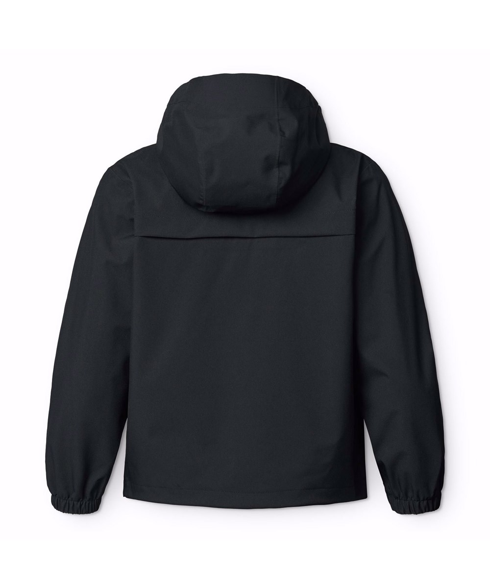 Horizon - Black - Schwarze wind- und wasserdichte Jacke für Kinder aus recyceltem Polyester mit Kapuze.