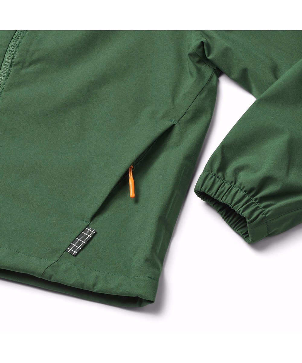 Horizon - Rubber Tree - Grüne wind- und wasserdichte Jacke für Kinder aus recyceltem Polyester mit Kapuze.