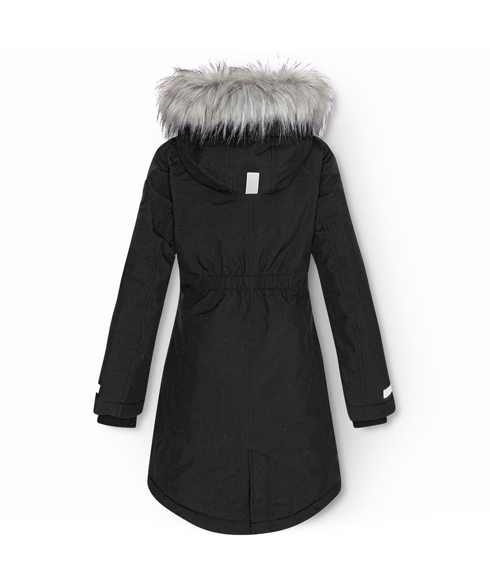 Peace - Black - Schwarze wind- und wasserdichte Winterjacke für Kinder aus recyceltem Nylon.