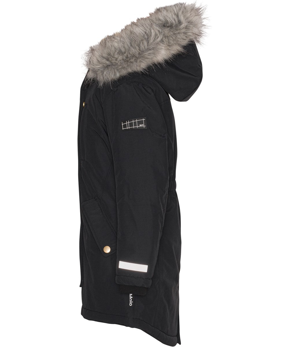 Peace - Black - Recycelte schwarze Parka-Winterjacke mit Pels
