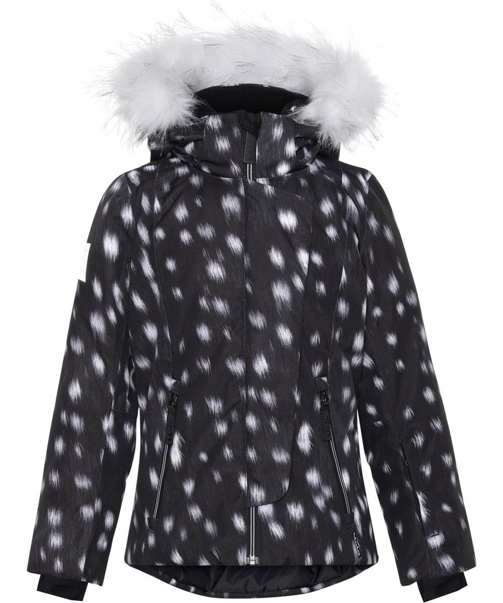 Pearson - Black Fawn - Recycelte schwarz-weiße Skijacke mit Fell