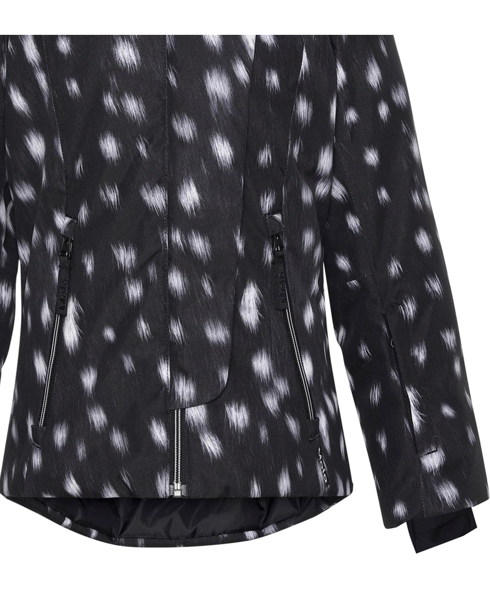 Pearson - Black Fawn - Recycelte schwarz-weiße Skijacke mit Fell