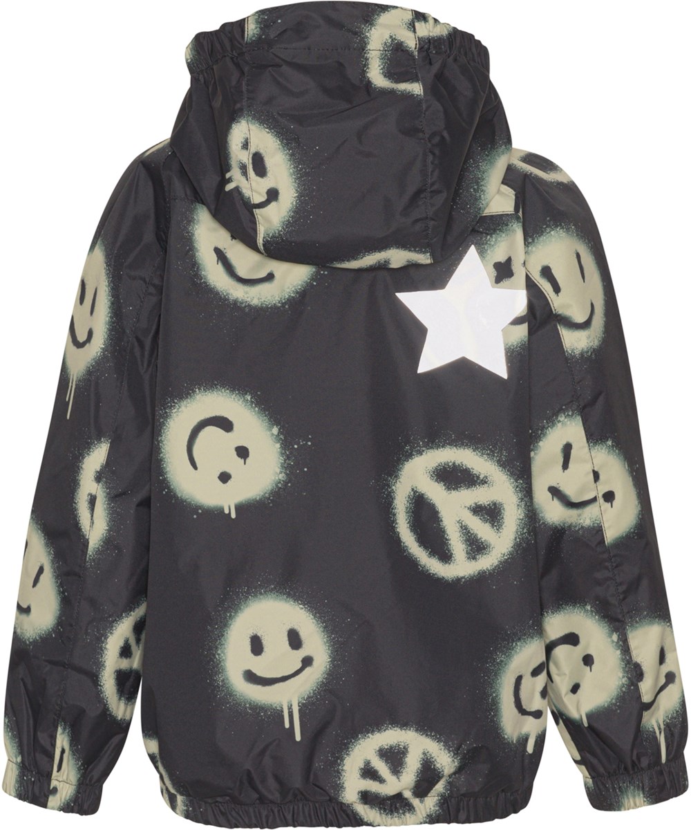 Waiton - Happy Peace - Schwarze Regenjacke mit gelbem Smiley-Print