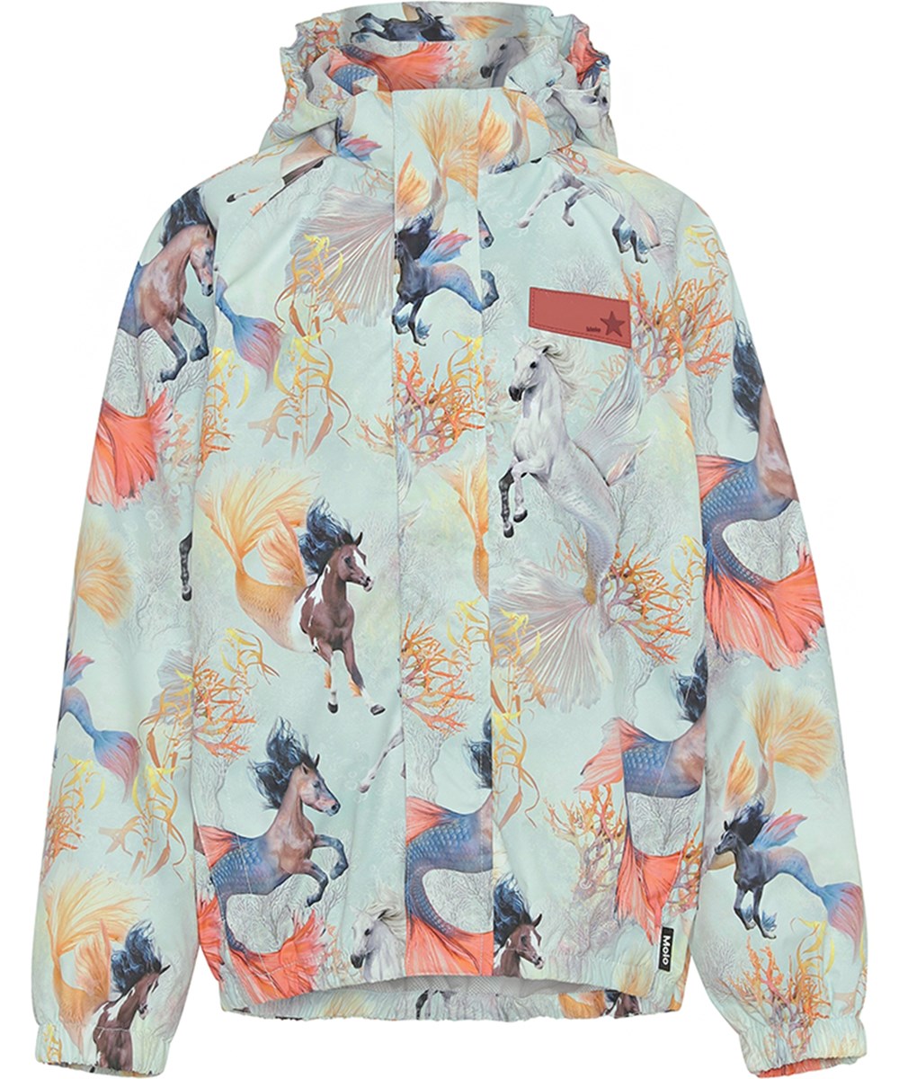 Waiton - Swiming Horses - Regenjacke in Hellblau mit Aufdruck von Seepferdchen