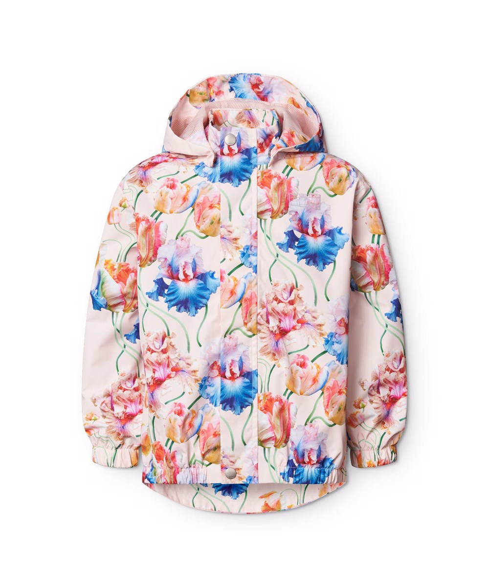 Waiton - Tulip Pink - Pinkfarbene wind- und wasserdichter Regenmantel für Kinder aus recyceltem Polyester mit abnehmbarer Kapuze.