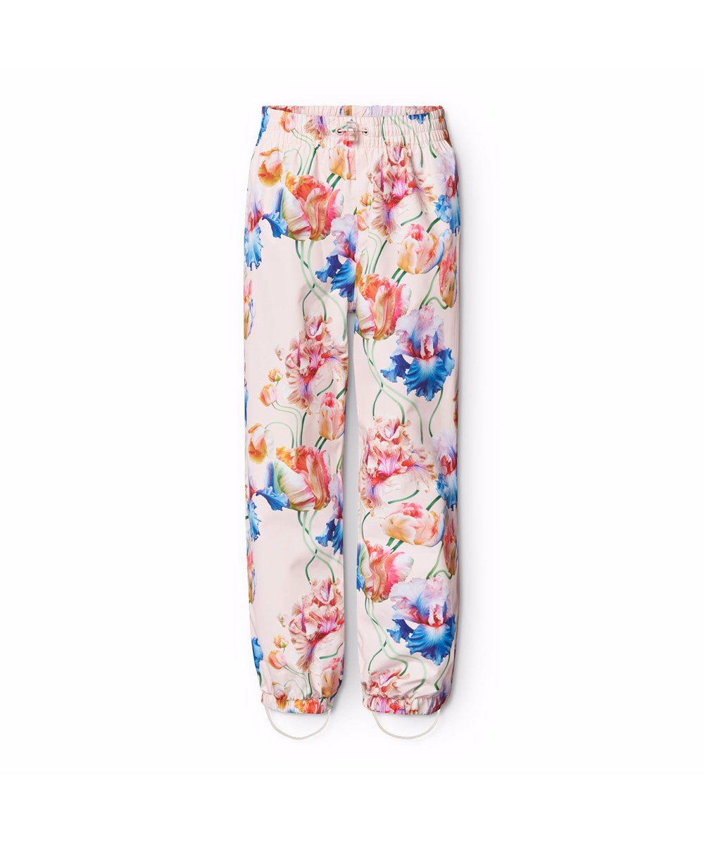 Waits - Tulip Pink - Hellblaue wind- und wasserdichte Regenhosen für Kinder aus strapazierfähigem und recyceltem Polyester.