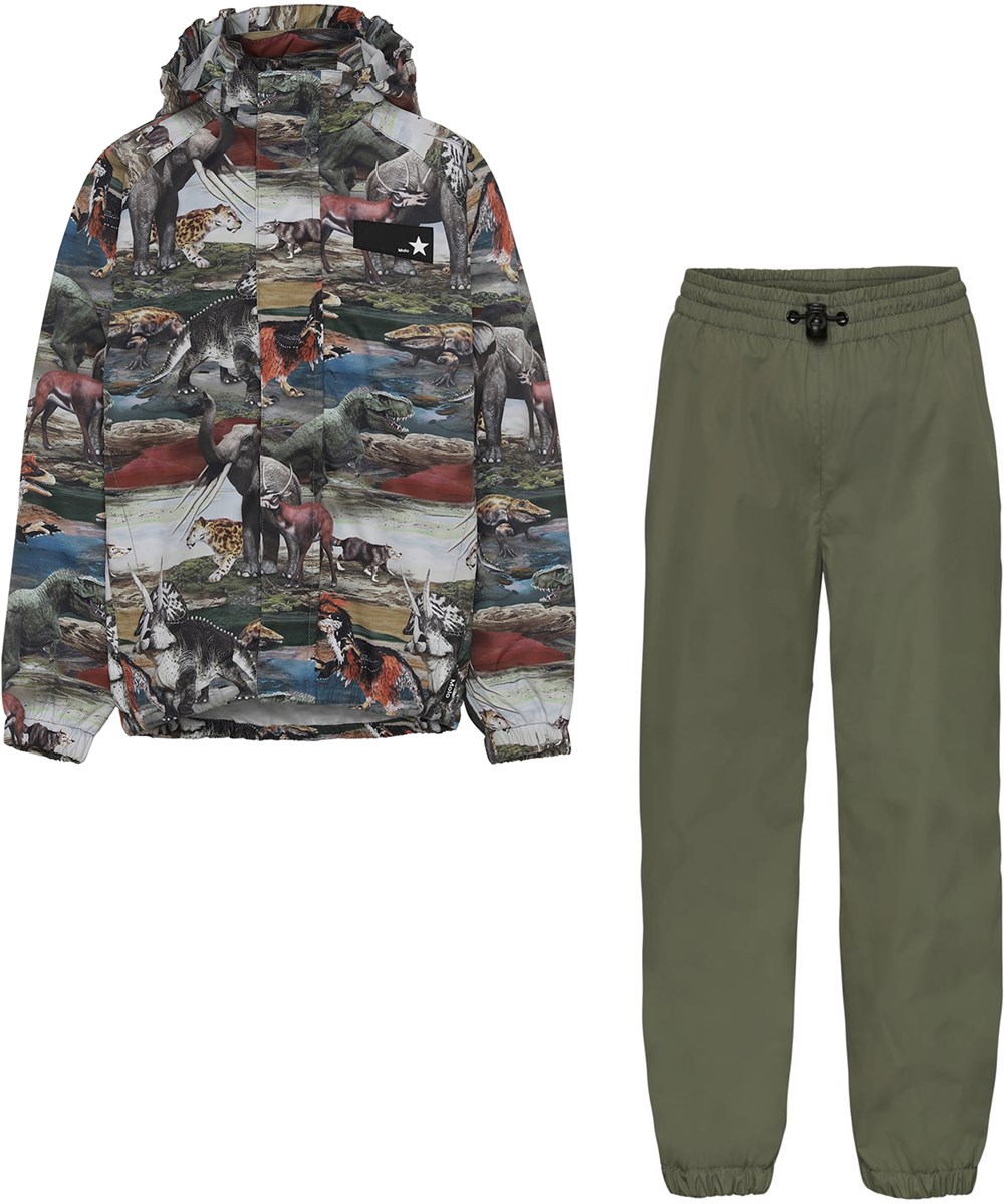 Whalley - Ancient Vegetation - Regen-Set mit grünen Hosen und Dinosauriern