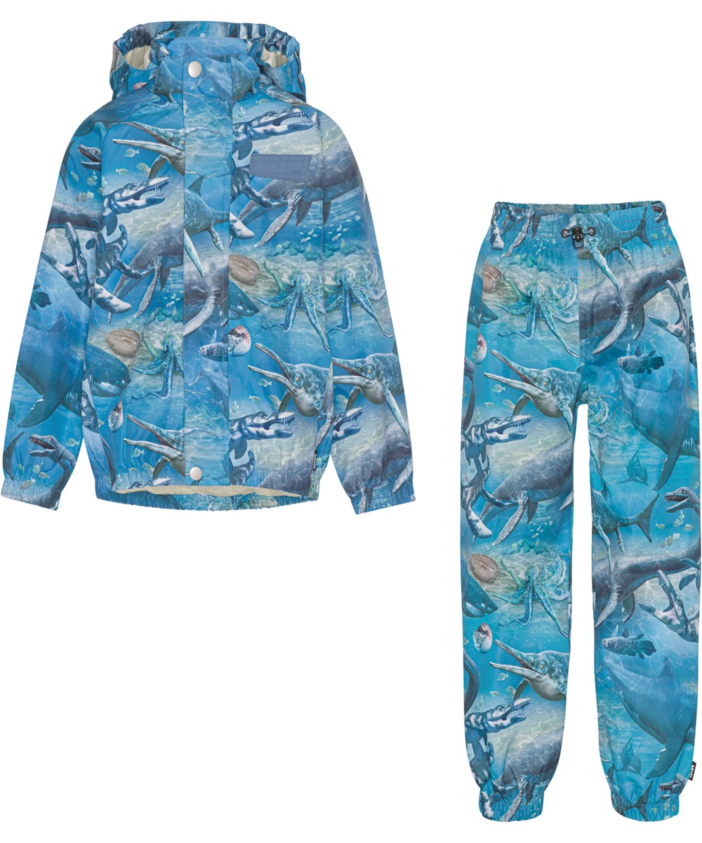 Whalley - Big Ancient Sea - Regenset in Blau mit einem Aufdruck von Meerestieren