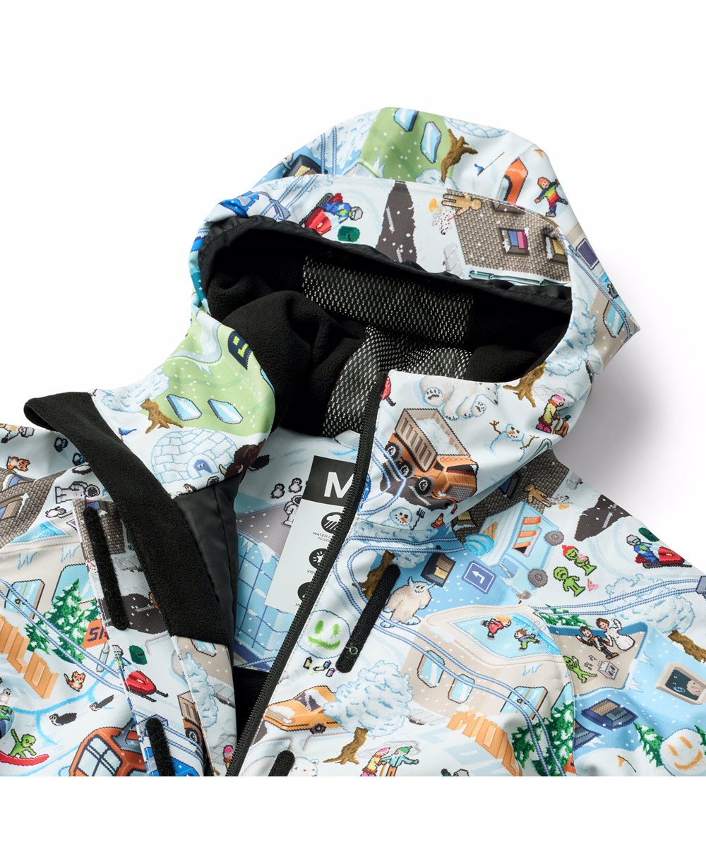 Hux - Pixel Winter - Wind- und wasserdichter Overall mit einem pixeligen Druck der realen Welt, lustigen Charakteren aus Molos Kollektionen, hergestellt aus recyceltem Polyester und gefüttert mit 3M™ Thinsulate™.